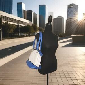 New! Tignanello Blue and White Pebbled Leather Tote Shoulder Bag 16x9x6